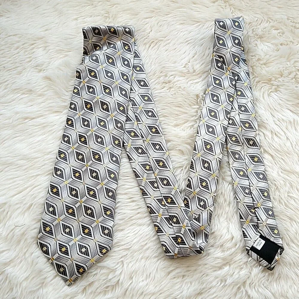 John‎ W Nordstrom Neck Tie 100% Silk Gray Geometric